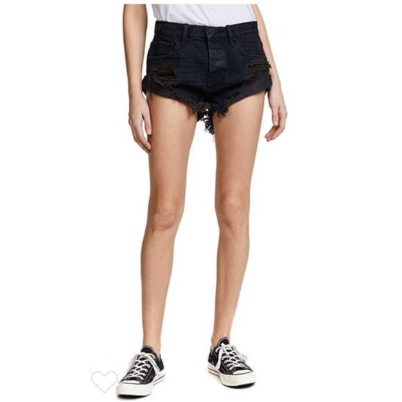 ONE Teaspoon Bandits Fox Black Denim Cut Off Short - Picture 1 of 3